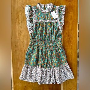 Universal Thread Tiered Flutter Sleeve Green Orange Purple Cream Dress